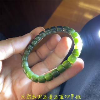 天然和田玉青玉湖水绿直切款手链 男女款玉石手串饰品礼物